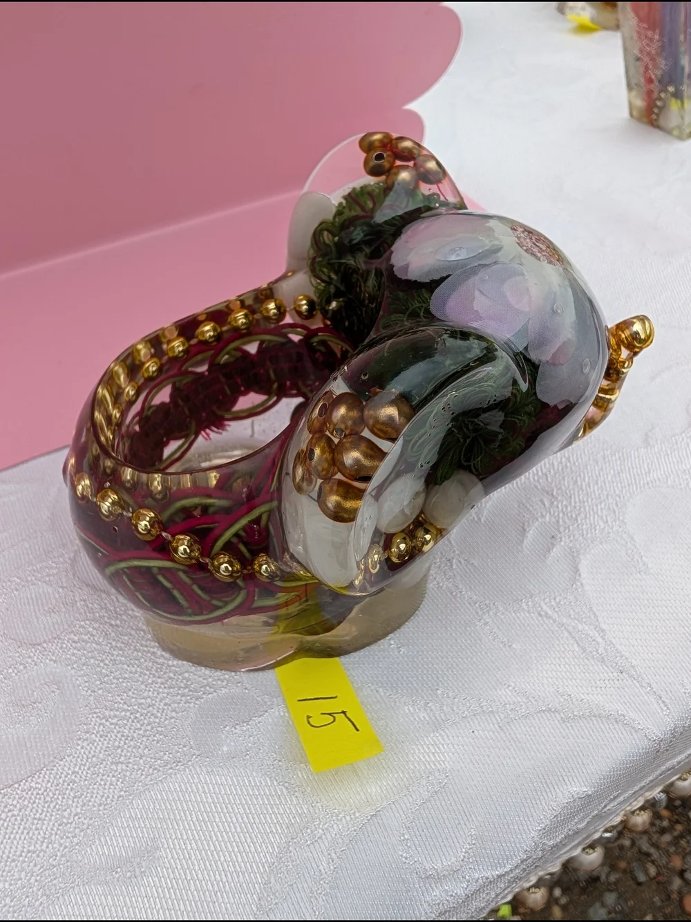 Hand-Blown Decorative Resin Elephant Figurine - Pink